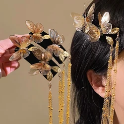 AWAYTR Elegant Tassel Butterfly Hairpin Female Antique Butterfly Side Clip Moving Butterfly BB Hair Clip Hairpin Hair Accessorie