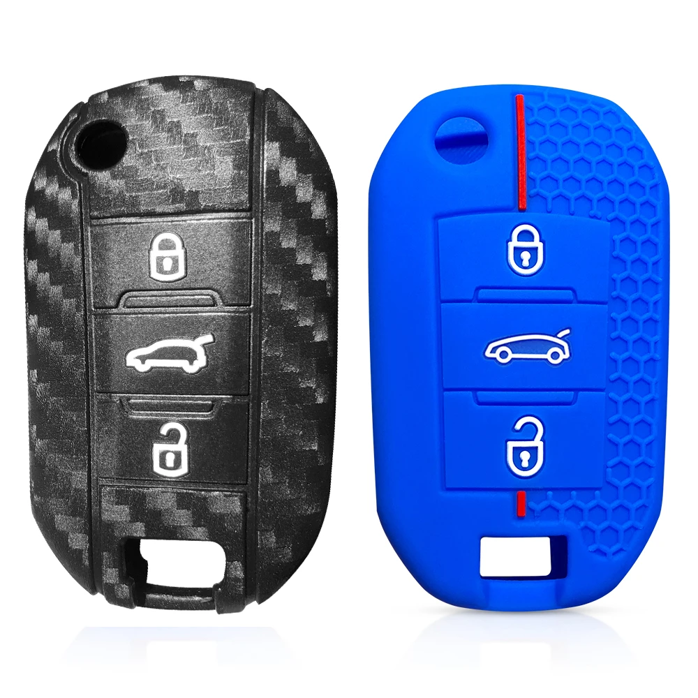 Silicone Carbon Fiber Car Key Cover For Peugeot 208 3008 308 2008 For Opel Corsa F Grandland X Citroen C4 C2 C3 C5 Aircross Case