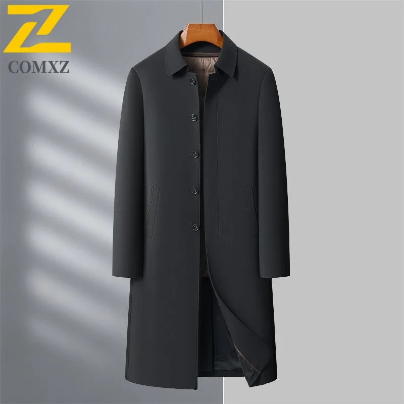 COMXZ موضة الرجال أسفل سترة الراحة في الهواء الطلق مكتب طويل الركبة الدافئة خندق معطف عادية انفصال الداخلية بطانة الشتاء معطف مبطّن