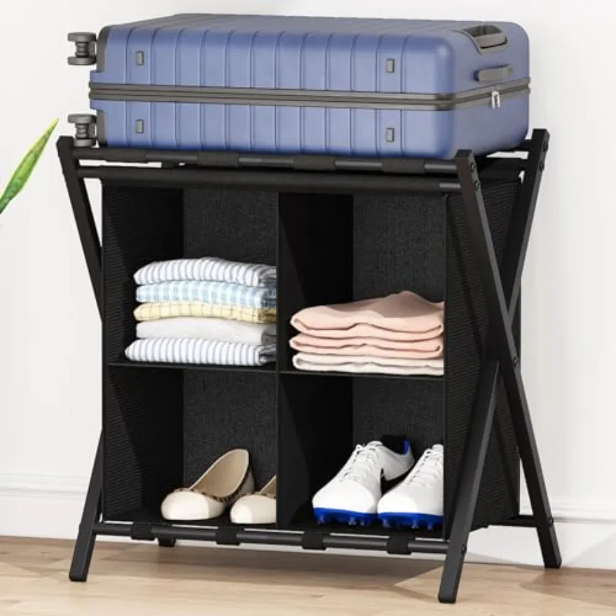 

Luggage Rack with storage Guest Room Folding Suitcase Stands Holds up to 120 lb Space Saving Suitcase Holders for guest room Be