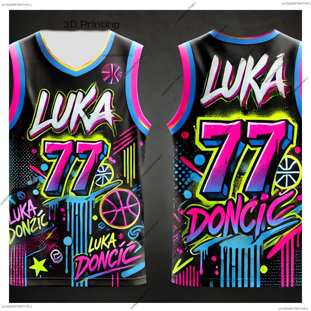 2025 New Dončić No.77 Special Edition Basketball Jersey USA Street Graffiti Hip-Hop Vest Adult Men Basketball Special Jersey Set