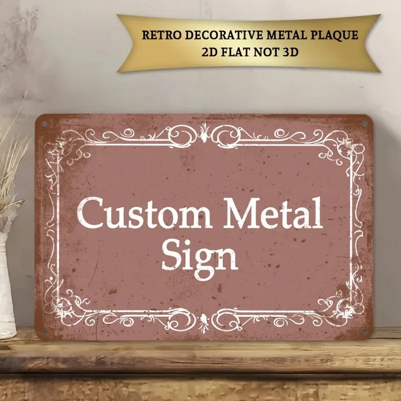 8×12Inch Personalized Custom 2D Flat Blush Pink Retro Metal Plaque Custom Text Waterproof Home Cafe Wall Hanging Decor Gift 1pc
