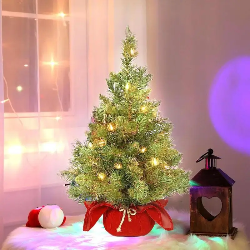 Christmas Trees Small Christmas Pine Tree 60cm Realistic Pre-lit Christmas Tree With Warm White LED Lights Christmas Decoration