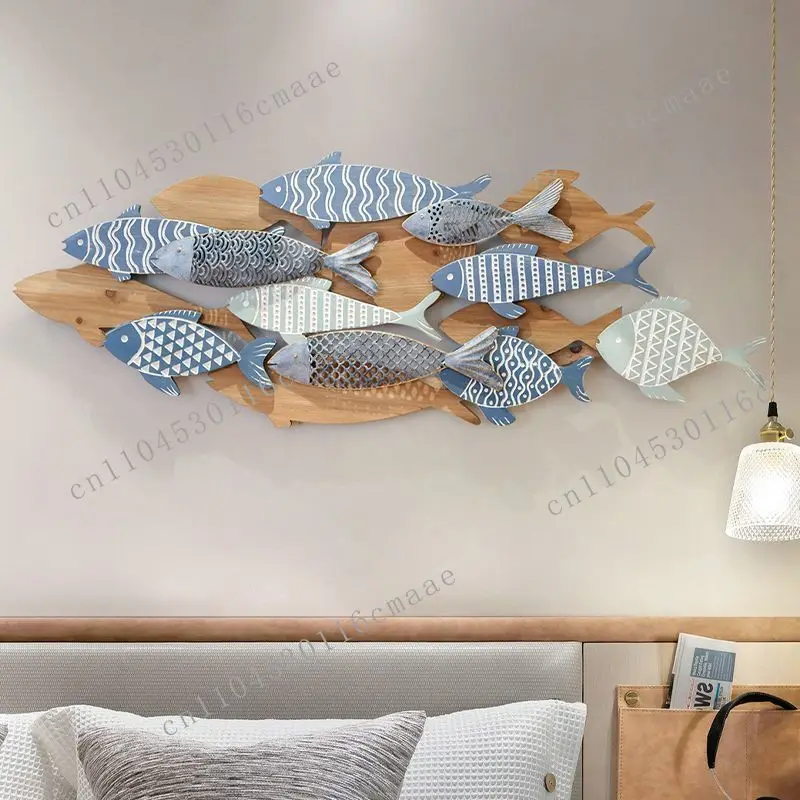 

NEW Creative Living Solid Wood Wall Decoration Background Wall Decoration Pendant Handmade Wood Carving Fish School Decoration