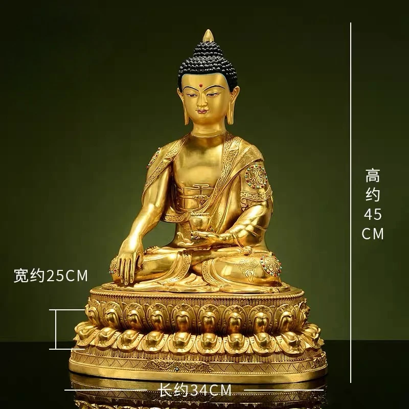 45cm Brass gilding Shakyamuni Buddha Statue Tibetan Sakyamuni Akshobhya Buddha Sculpture Altar Worship Decor