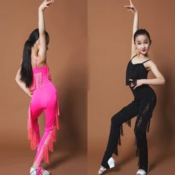 Children'S Latin Dance Costumes For Girls Fringed Suspender Top Latin Pants Suit Rumba Tango Latin Performance Costumes DQS9863