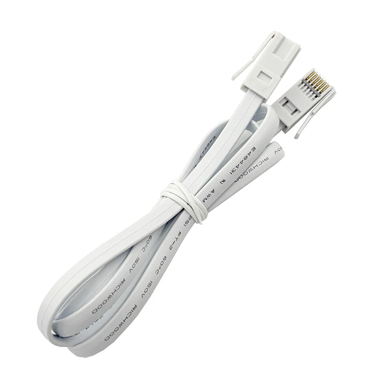 UK British-style left-side shrapnel 6P6C crystal head six-core white connecting cable, six-core pure copper flat extension cable
