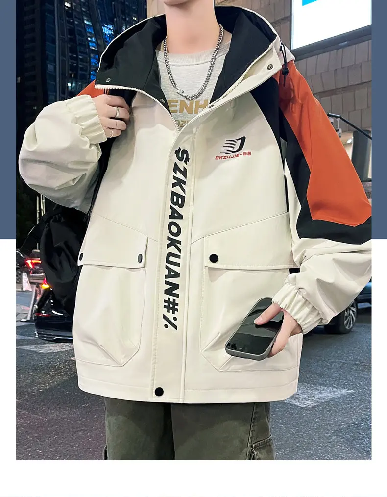 Modische Herren Freizeitjacken mit Kapuze 2026 Frühling Herbst Alltagsmantel Jugend High Street Loose Windbreaker Outdoor Oberbekleidung – Detail 13