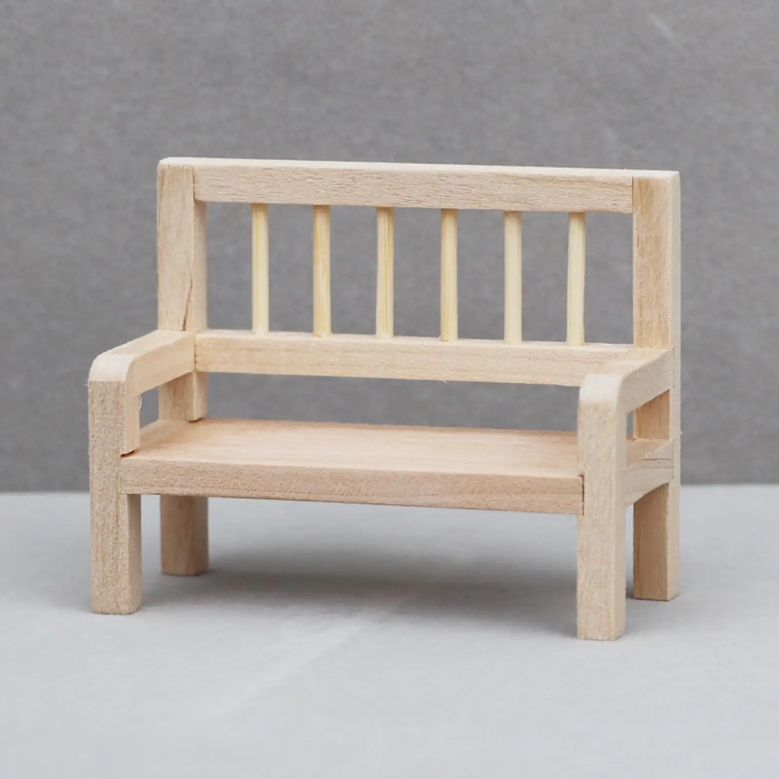1/12 Scale Dollhouse Park Bench Mini Wooden Chair DIY Crafts Dollhouse Furniture