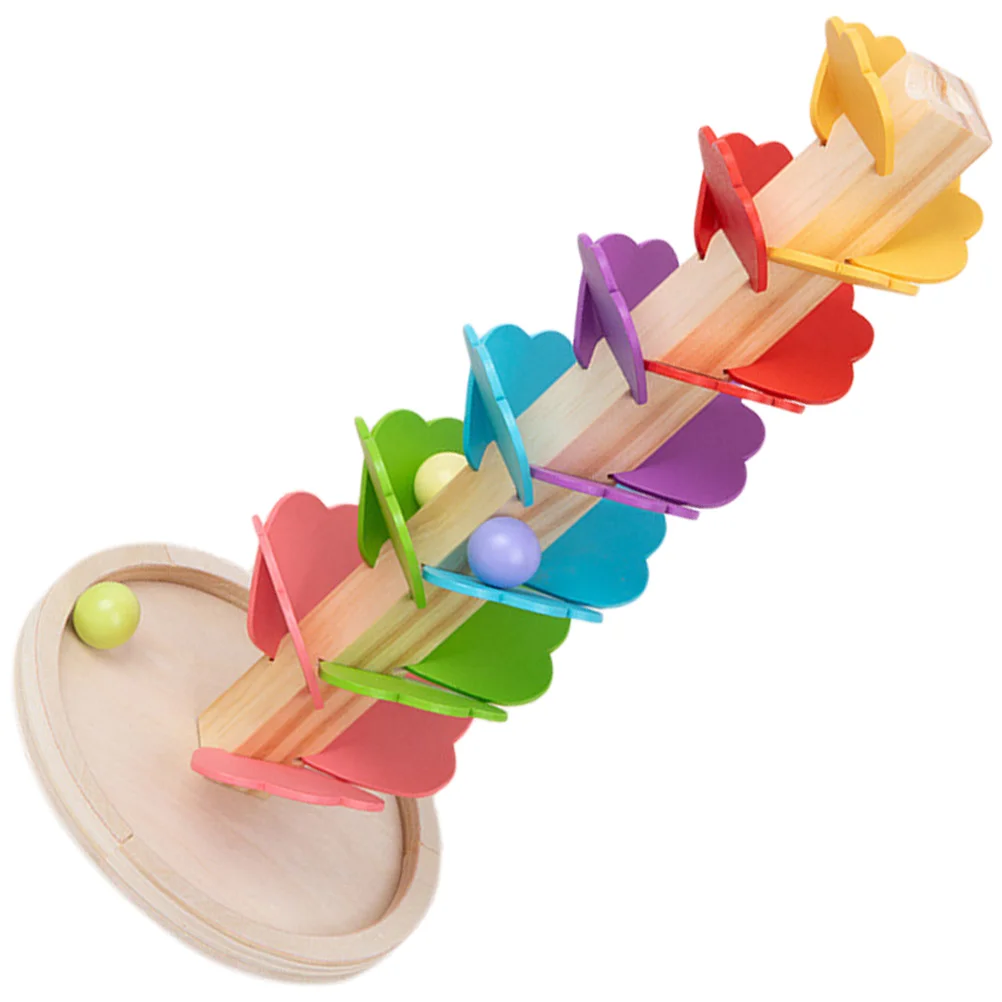 Wooden Toy Rainbow Musical Tree for Kids Building Blocks Ball Run Track Game Marble