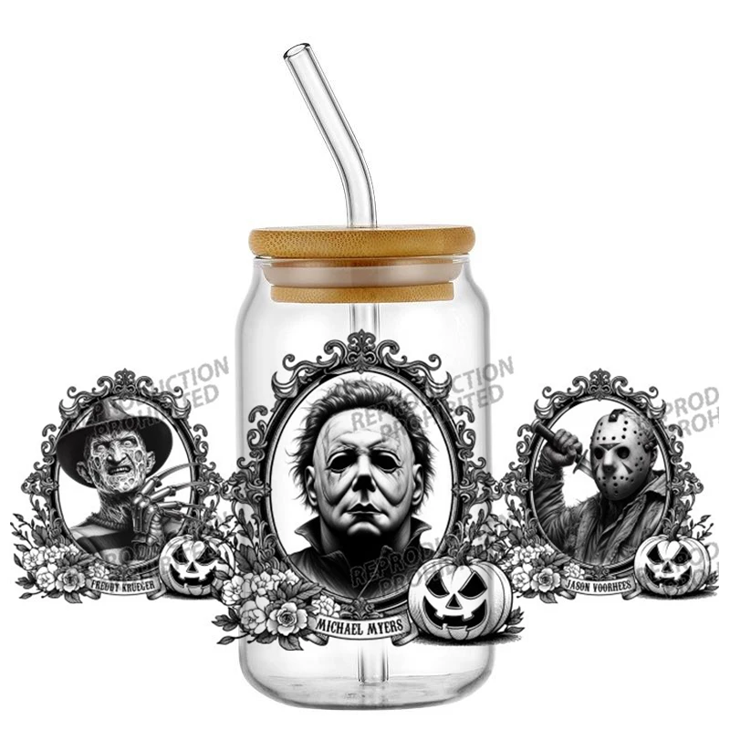 

Dark Halloween Horror Film Killer Art 16oz UV DTF Sticker Decal for Tumblers Cups Mugs Glass Craft Gift DIY