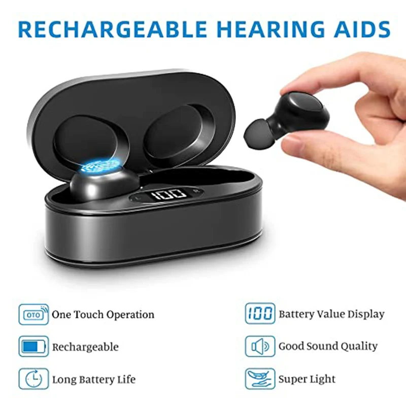 Adults Hearing Amplifier For Severe Hearing Loss Super Long Battery Life Rechargeable Hearing Aid For Seniors With LCD Display