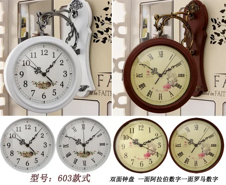 ساعة حائط عصرية لغرفة المعيشة على مدار الساعة مزدوجة الجوانب ساعة حائط أوروبية بسيطة وحديثة #6