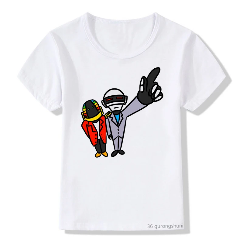Daft Punk Kids Graphic T-Shirt, Electronic Music Combo Print Unisex Boys Girls Summer Short Sleeve Casual Children Clothing Tee