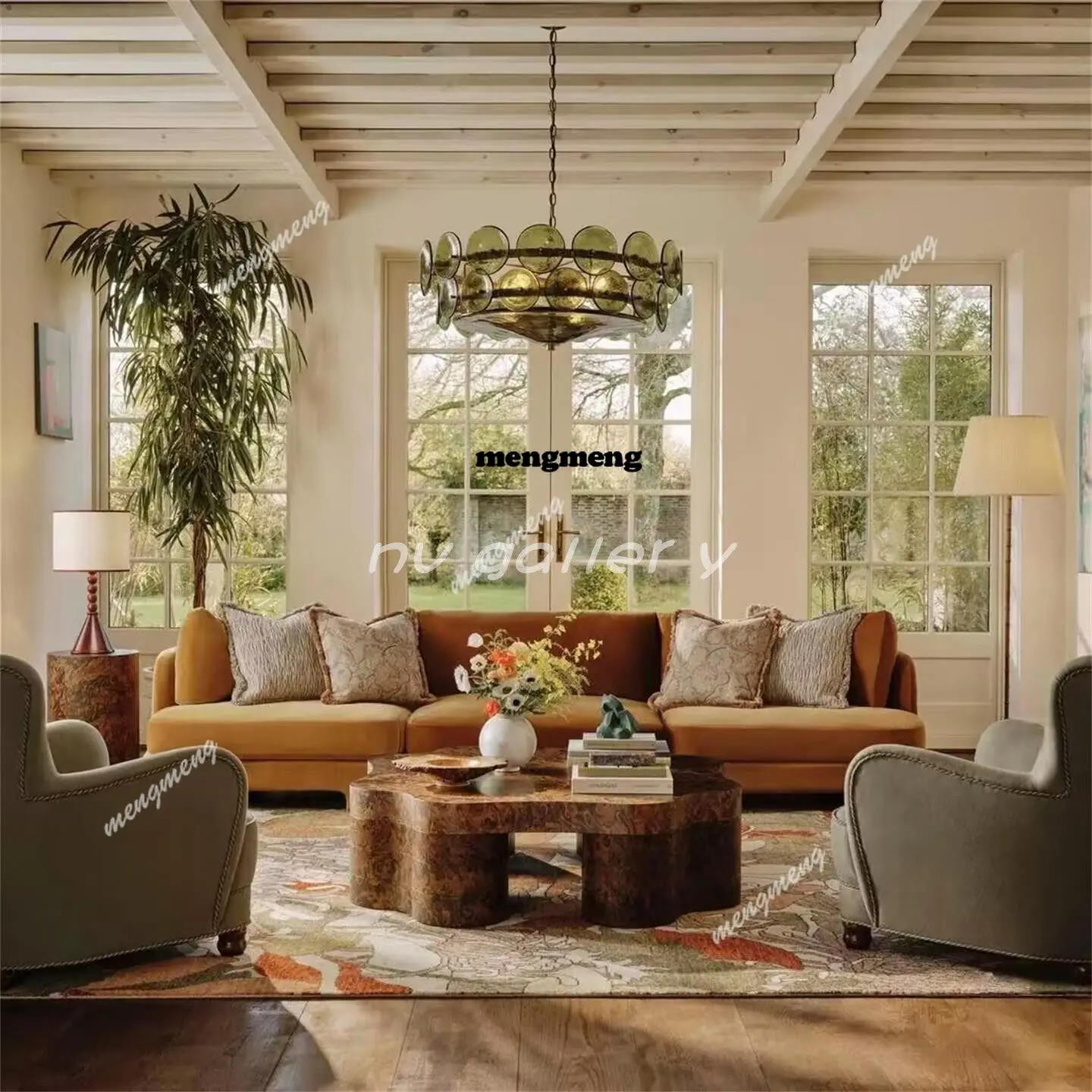 

Italian minimalist natural tree tumor pattern coffee table light luxury special-shaped designer round coffee table retro table