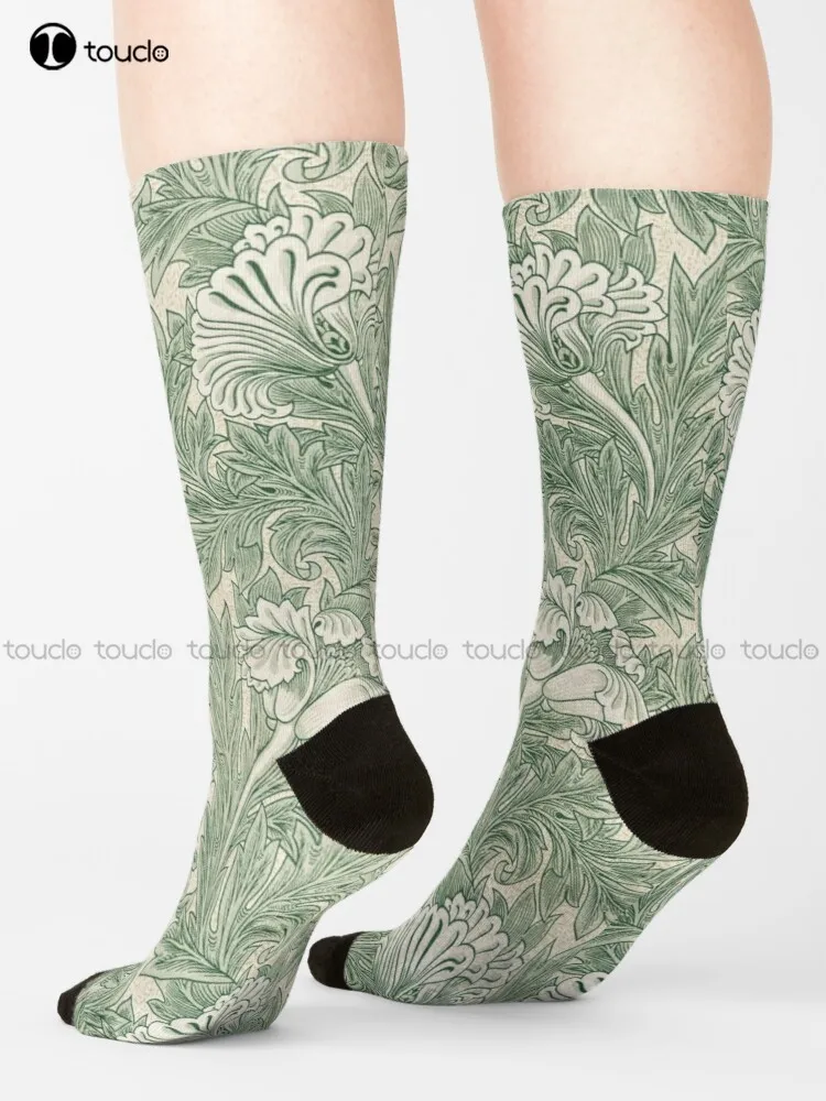 William Morris Vintage Green Tulip Floral Pattern Socks Vintage Flower Pattern Personalized Custom Unisex Adult Teen Youth Socks