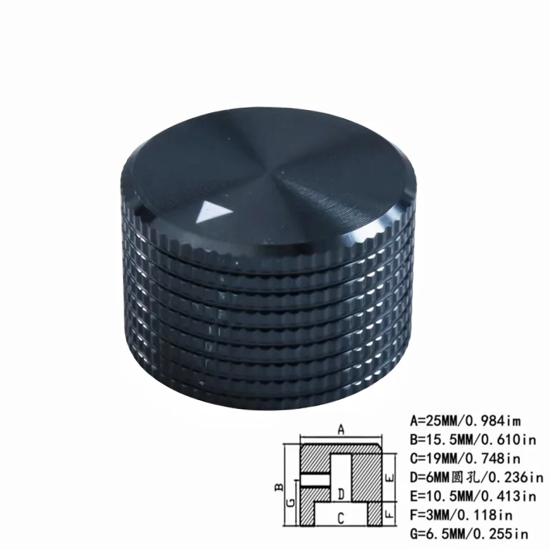 1pcs Silver Black Aluminum Alloy Potentiometer Amplifier knob Switch Cap 25MM * 16MM  Hexagon Socket Screw Inner Hole 6MM