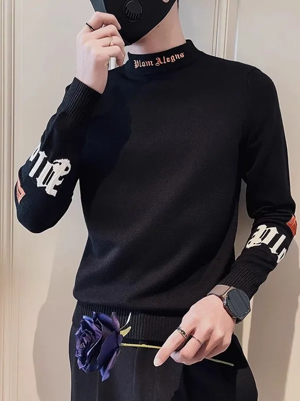 

Мужской свитер Slim Fit с высоким воротником, с принтом, вязаный, черный, с капюшоном, повседневный, молодежный, с длинными рукавами, зимняя одежда