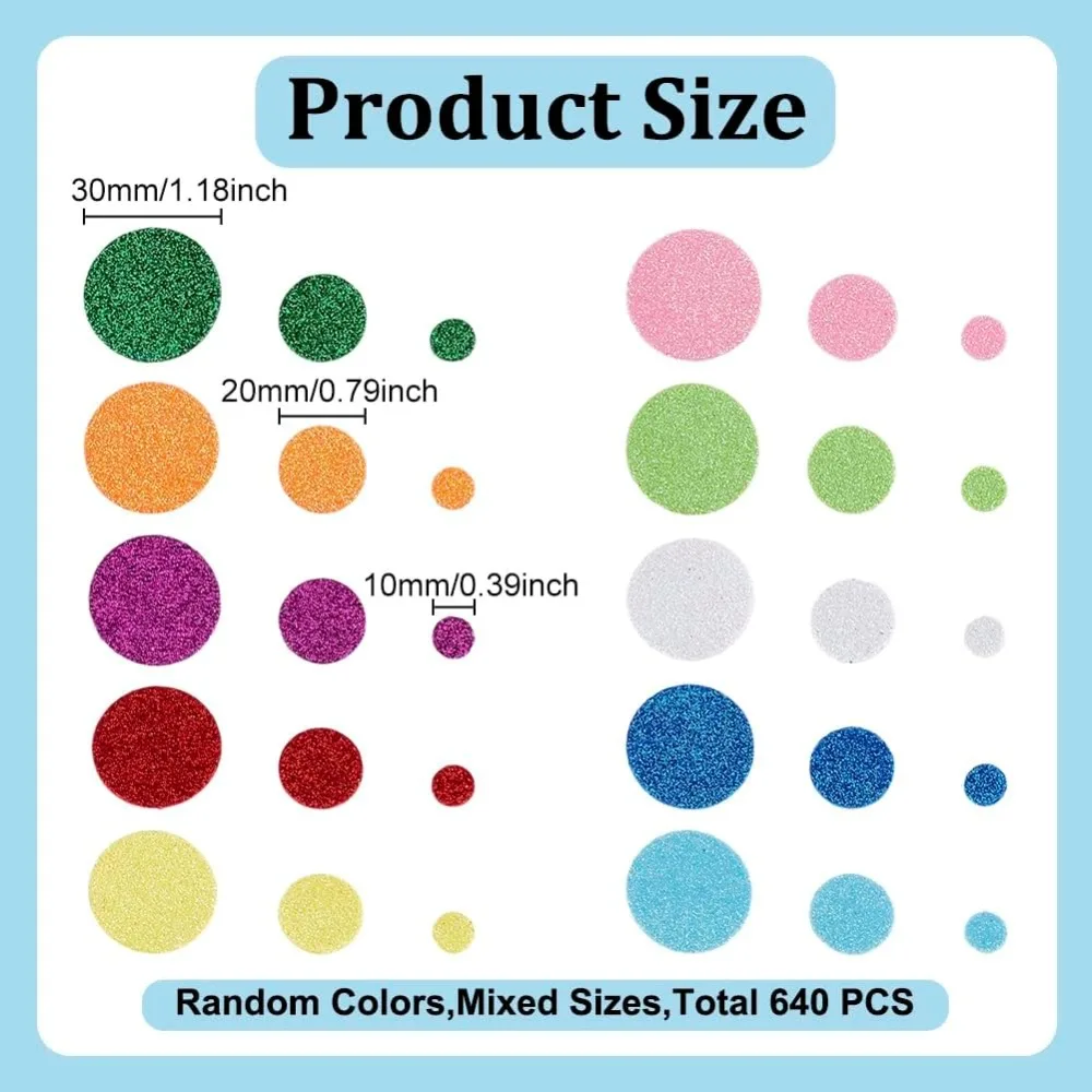 EVA Plastic Self-Adhesive Foam Stickers with Glitter Powder for Party Decorative Presents Flat Round Mixed Color 10~30x2mm