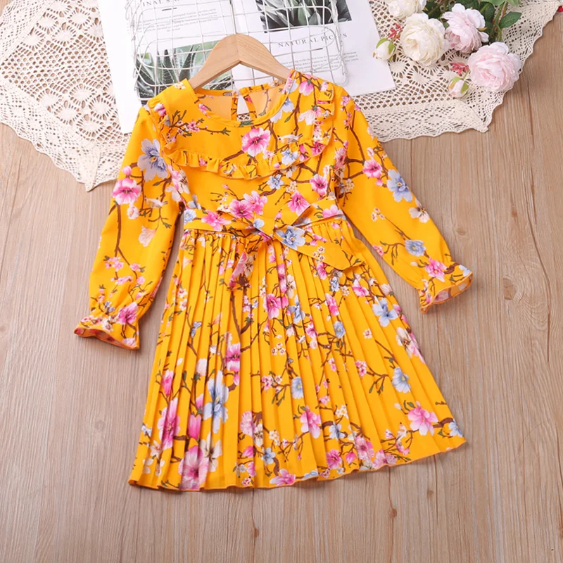 Early Spring Long Sleeved Dress Retro Wear Print Gentle High End French Style 2-6 Year Old Children\'s Clothing