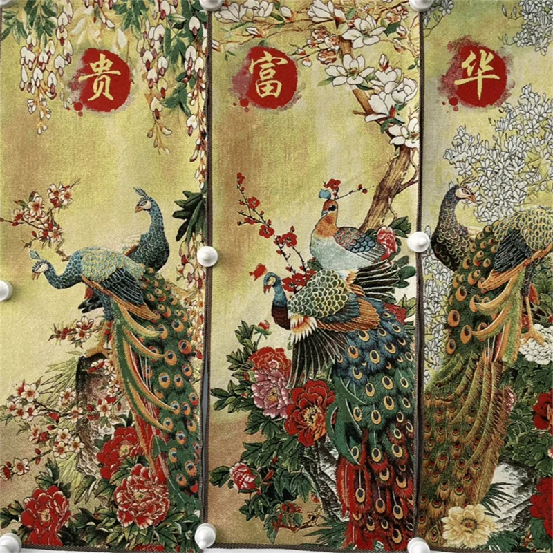 Chinese Old Color Brocade Four ScreenPeacock pattern Embroidery Painting - Decorative Artwork for Home Decor