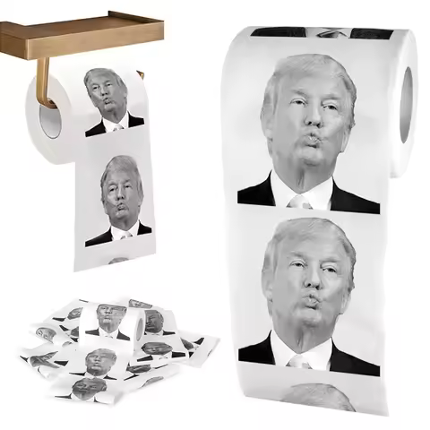 Donald Trump Roll Tissue Joke Fun Paper Tissue Gag Gift Non-fading Nontoxic Dustless Prank Creative Bathroom Toilet Roll Tissue