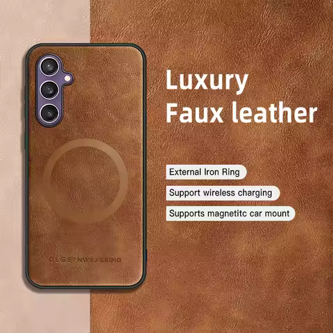 Fuax Leather for Magsafe Wireless Charging Phone Case for Samsung Galaxy S25 Plus S23 S24 FE S22 S21 S20 Note 10 20 Ultra Cover