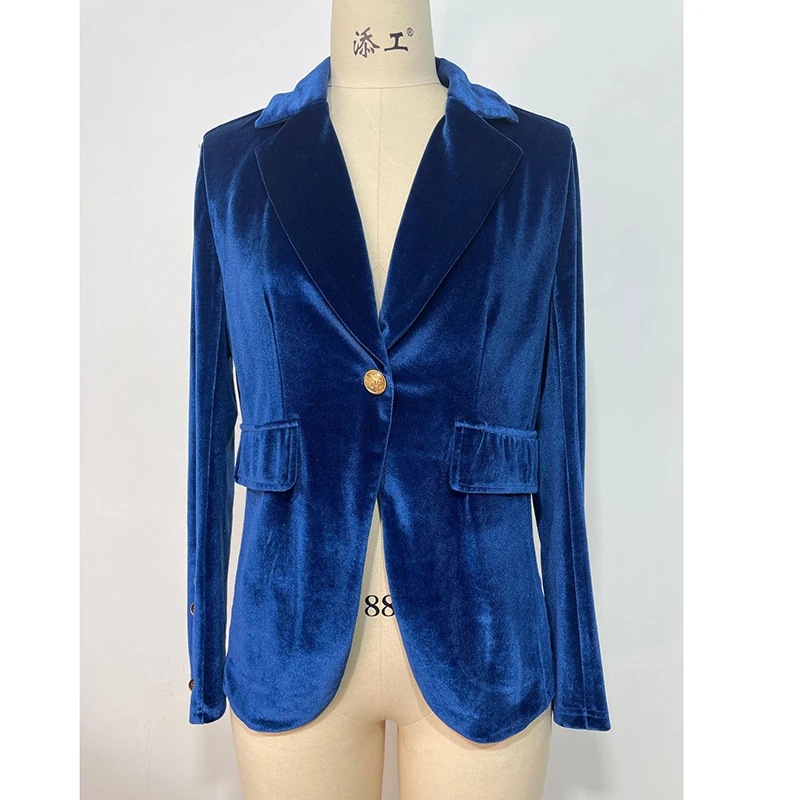 

New Autumn Winter Golden Velvet Blazer Women Turn Down Collar Long Sleeve Jackets For Women Fashion Coat Workwear