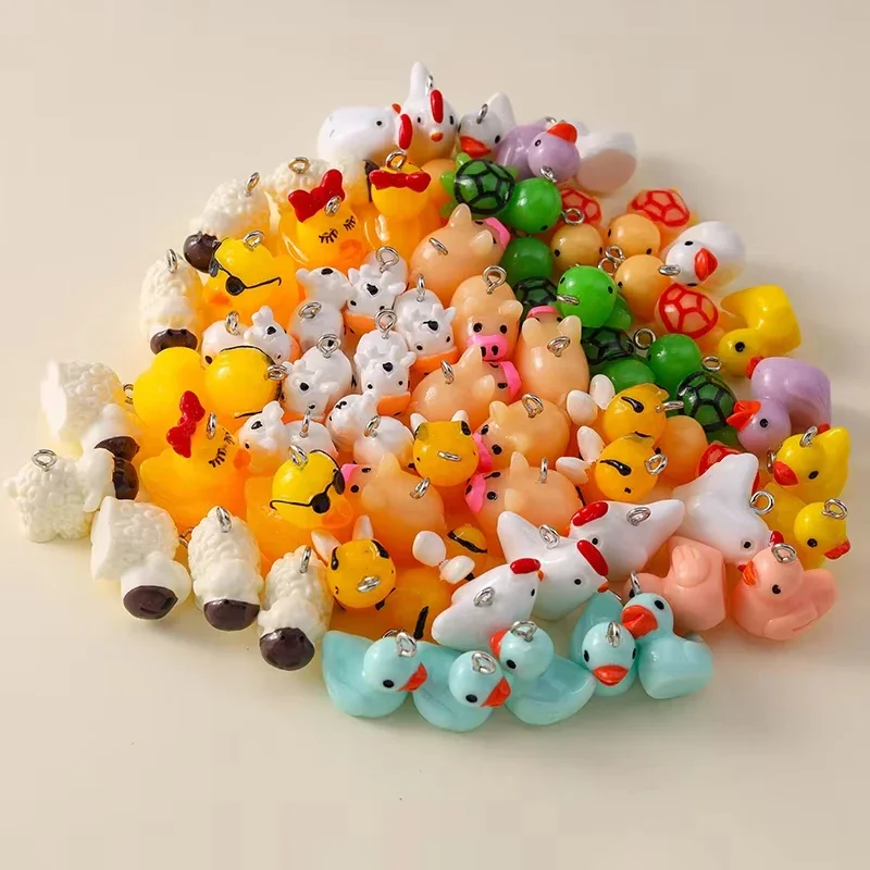 10pcs Mixed Cute Animal Charms Cock Milk Cow Pig Turtle Bee Duck Pendants For Jewelry Making DIY Necklace Bracelet Accessaries