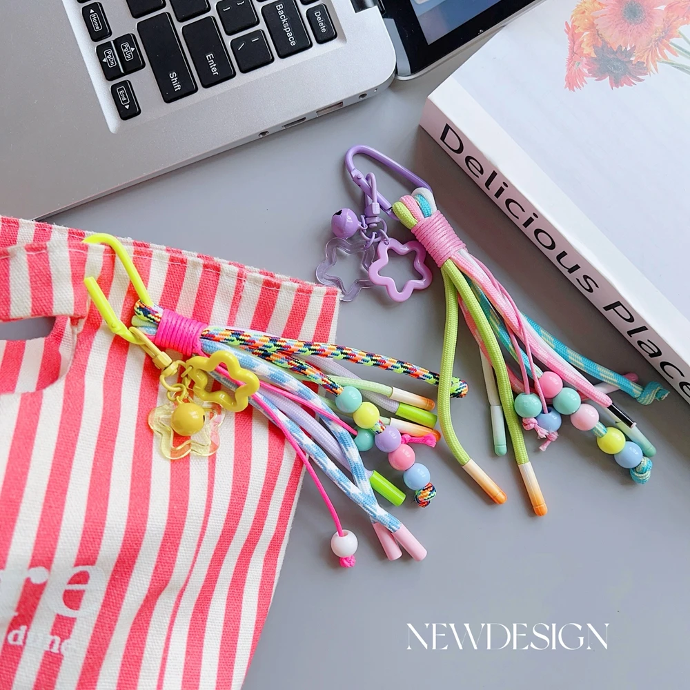 New Universal Braided Mobile Phone Lanyard Strap Cute Star Hanging Chain Ring Cord with Patch Wrist Strap Cell Phone Detachable