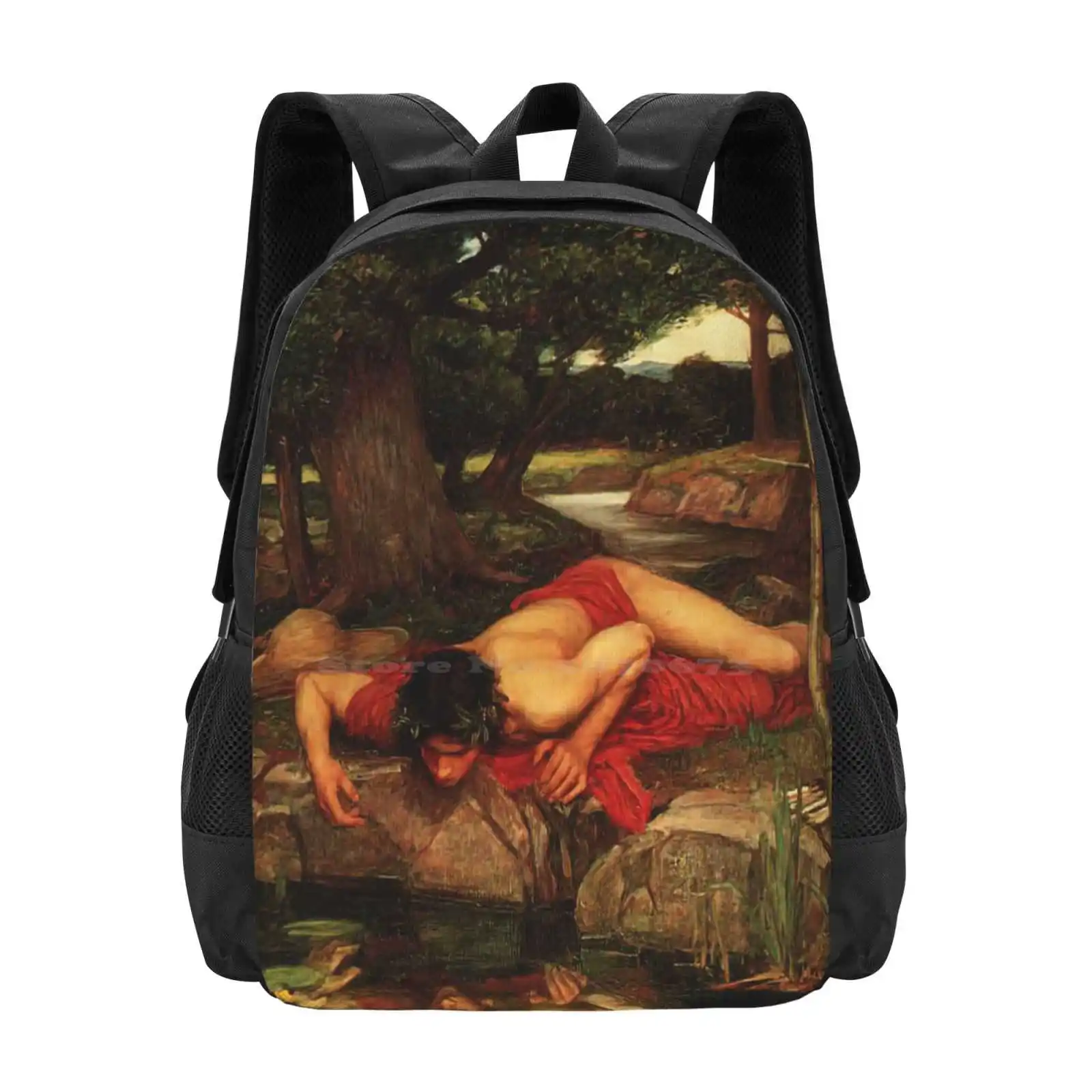 Echo And Narcissus By John William Waterhouse Hot Sale Schoolbag Backpack Fashion Bags Echo And Narcissus By John William