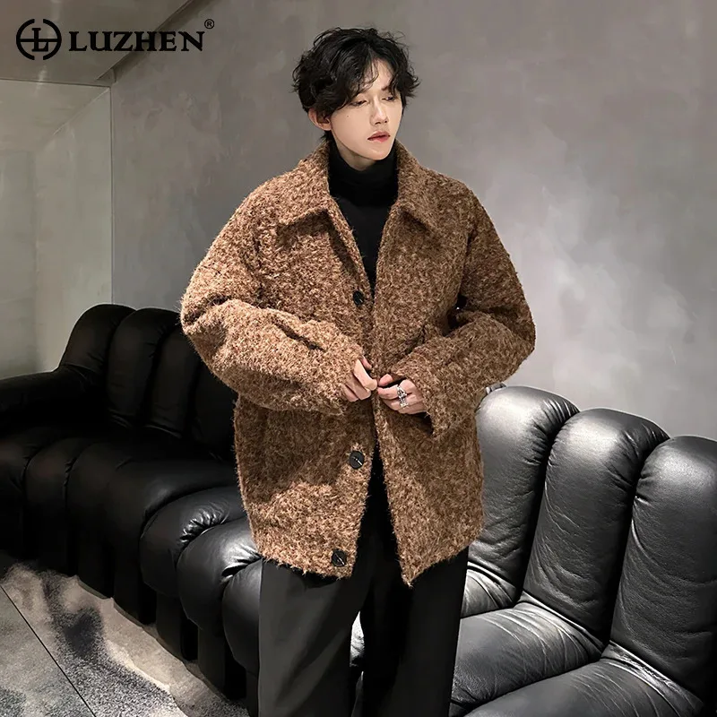 

LUZHEN 2025, зимняя новая корейская модная однотонная шерстяная повседневная куртка высокого качества, мужская элегантная красивая свободная мужская куртка JY4984