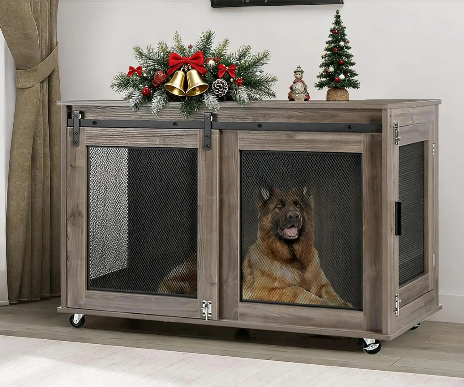 

47 Inch XL Dog Crate Furniture, Wooden Heavy Duty Dog Kennel Indoor, Decorative Dog Cage Table for