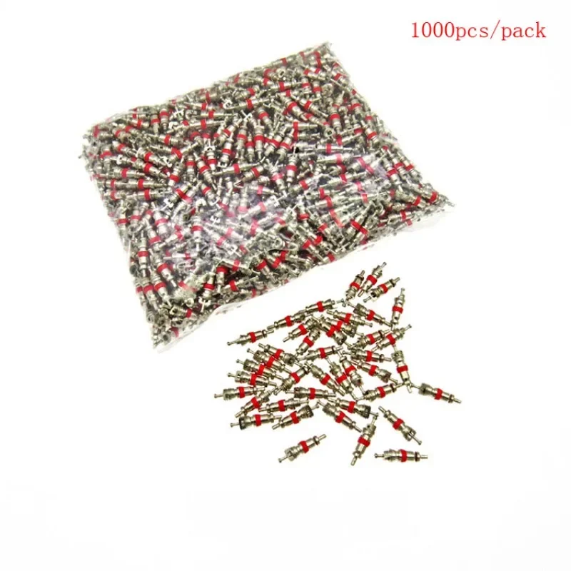 

1000pcs Metal Silver Tone Red Car Truck Tire Tyre Valve Stem Core Replacement Part Zinc Plated Surface Auto Parts