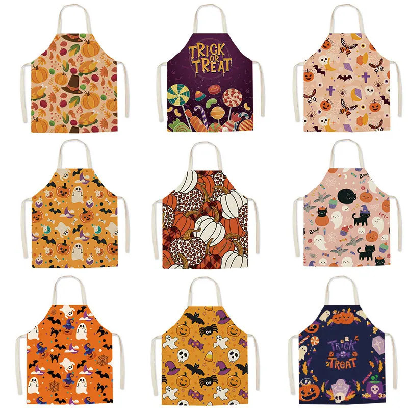 Halloween Jack-O-Lantern Apron Women\'s Men\'s Kids Bib Christmas Kitchen Cooking Tablecloth Chef Painting