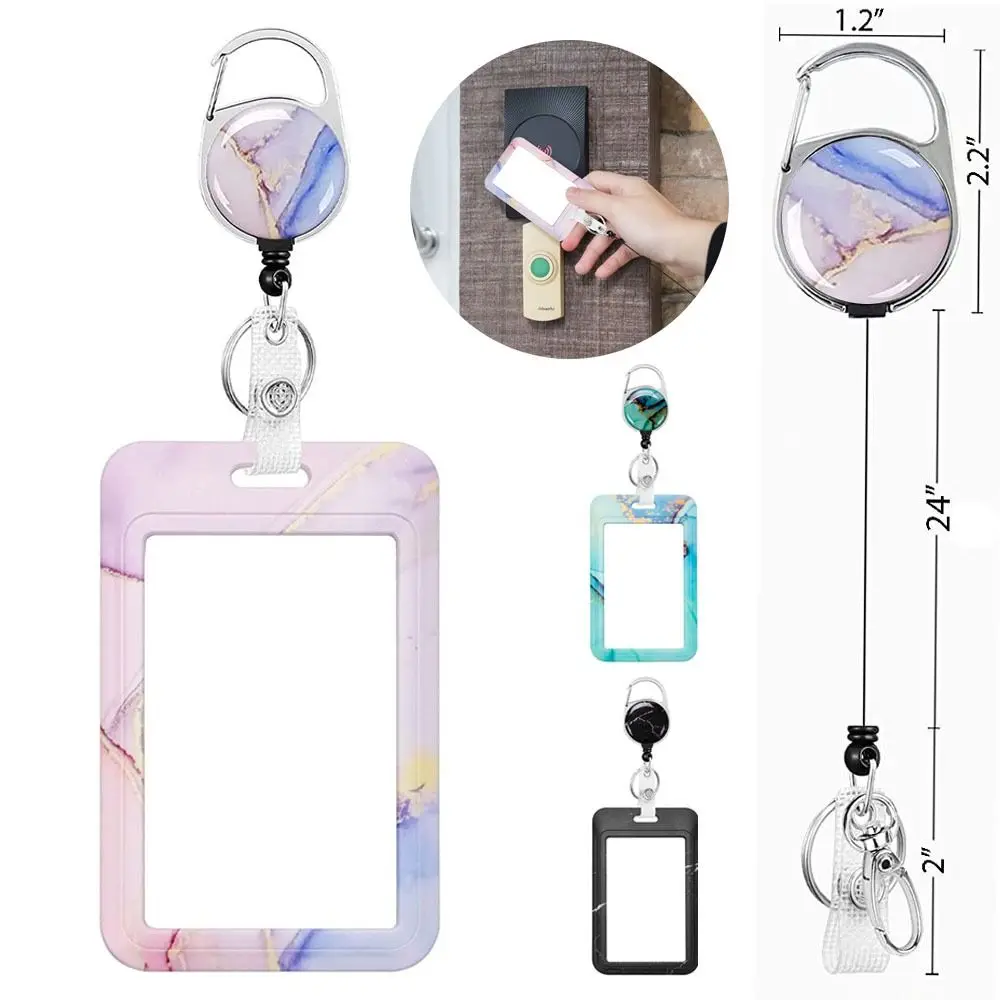 Fashionable Worker Pink Marble Office Supplies Name Badge Clip ID Card Holder with Retractable Reel Badge Case