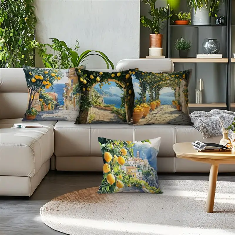 Amalfi Küste Zitronenbaum Muster dekorative Kissen Kissenbezug Polyester Kissenbezug Wurfkissen Sofa Dekoration Kissenbezug – Detail 5