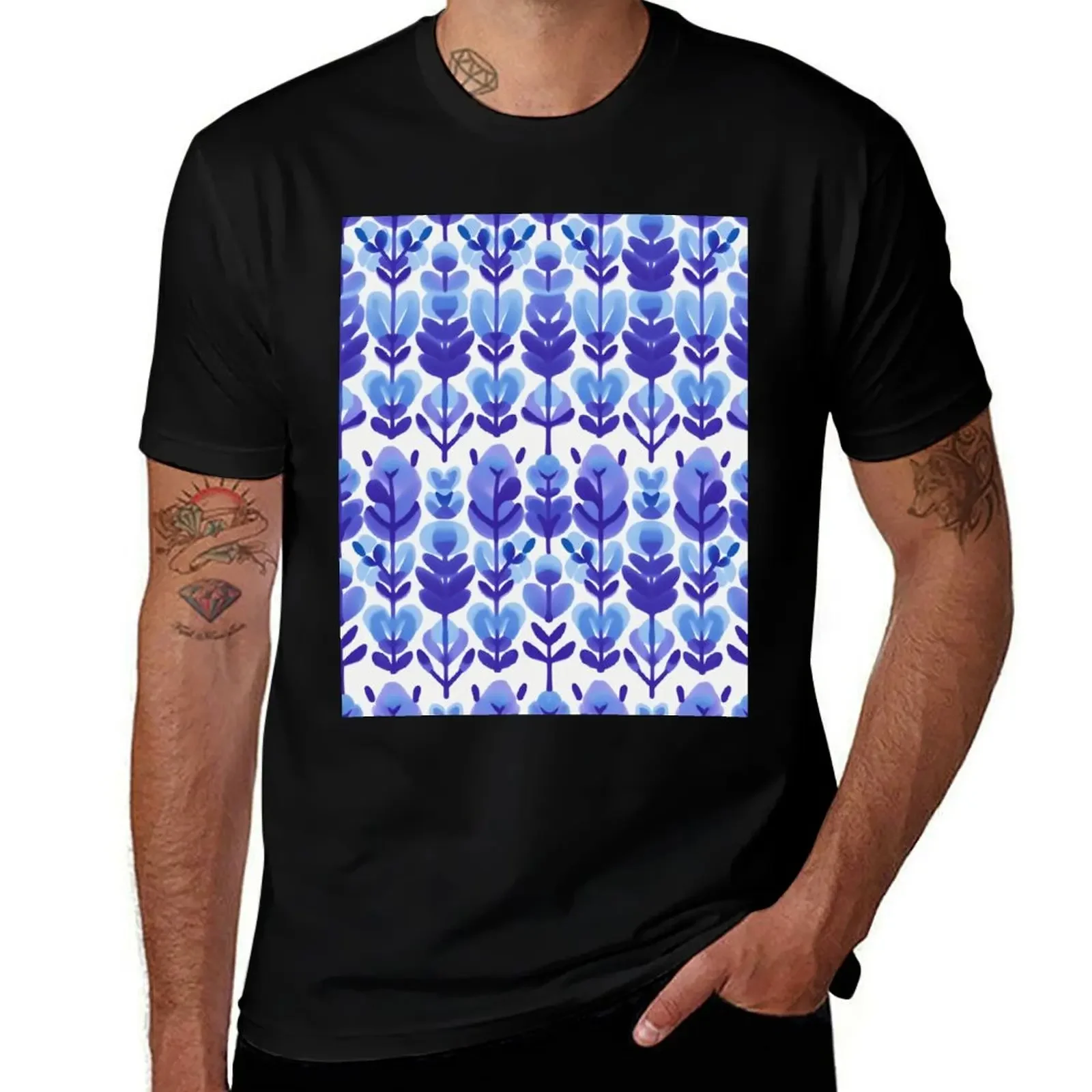 Watercolor Nature's Tapestry Violet Blue White T-Shirt T-shirts man customs mens plain t shirts