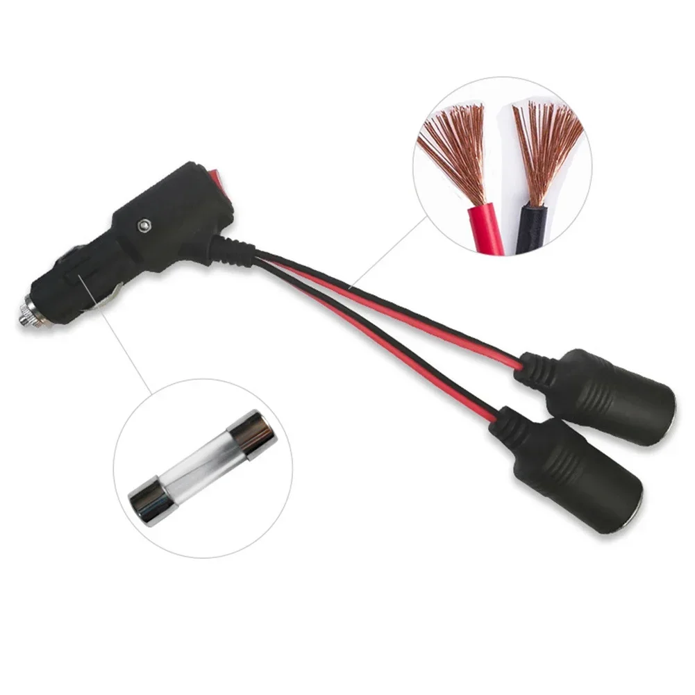 12/24V 2-In-1 Car Power Adapter Splitter Adapter W/ On Off Switch 1 Male To 2 Female Socket Y Splitter Cigarette Lighter Adapter