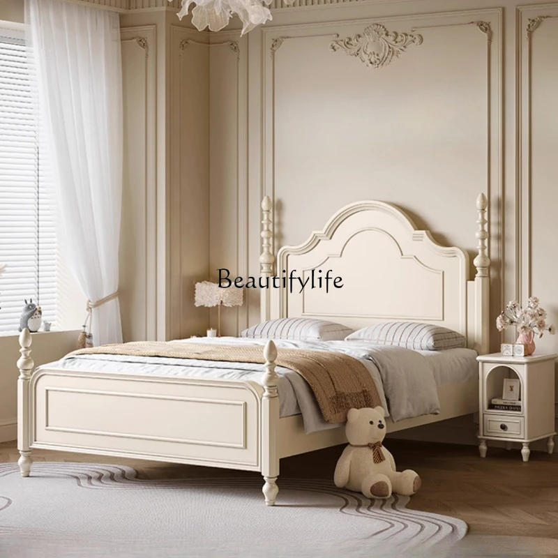 

French Cream Style Solid Wood Bed 1.5 Single Bed for Home Bedroom
