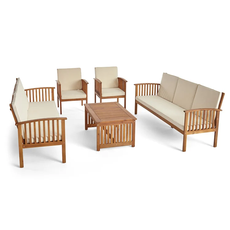 Garden Outdoor Acacia Wood Outdoor 5 Piece Acacia Wood Sofa Conversational Set