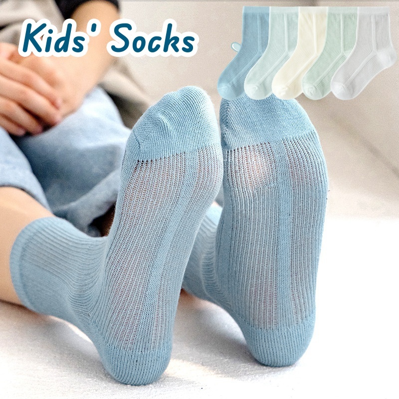  5 Pairs Baby Socks Summer Cotton Socks Thin Mesh Sock Boys Girls Spring Crew Socks Solid Color 
