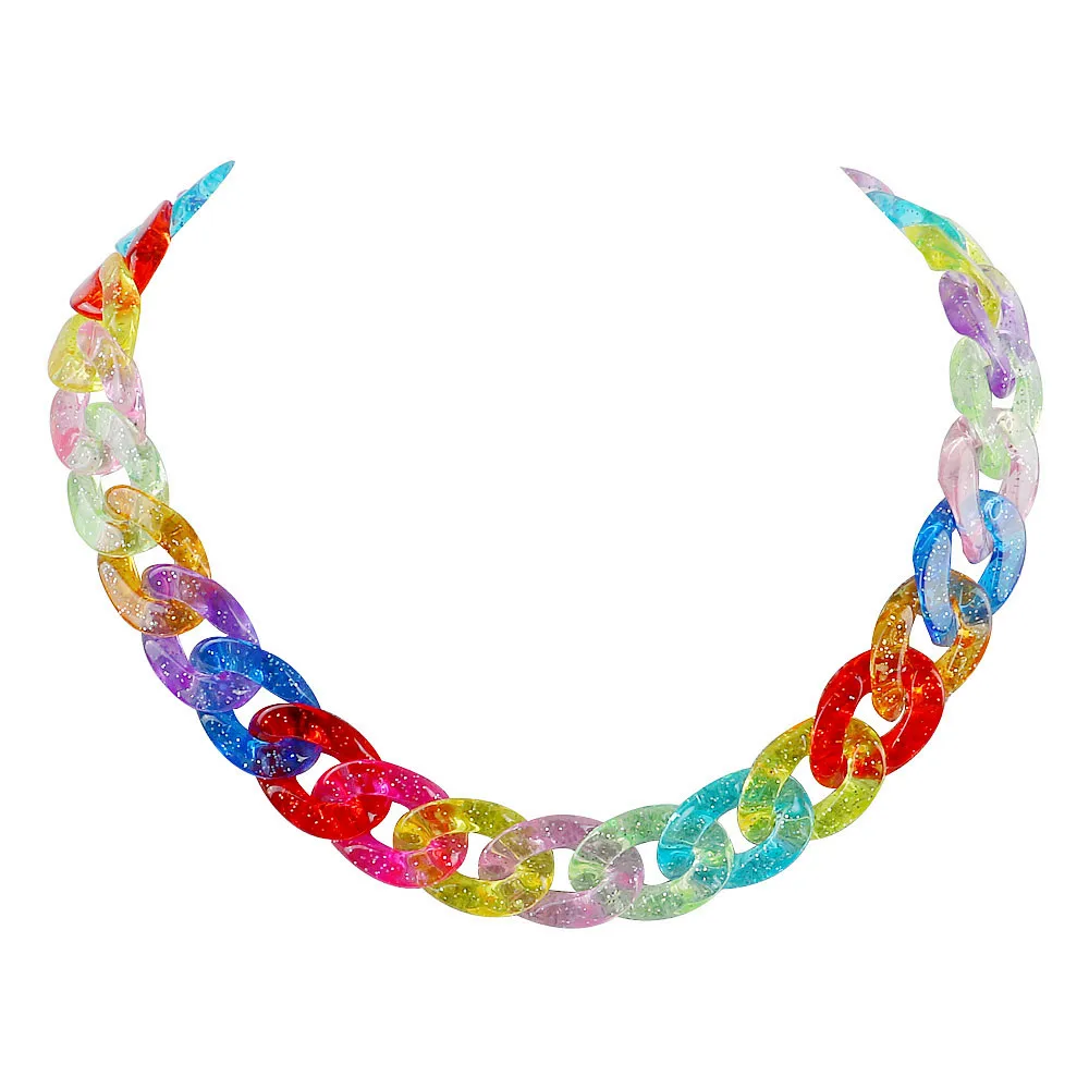FishSheep Statement Bunte Acrylkette Choker-Halsketten für Frauen Boho Multi Color Big Chunky Link Collar Halskette Geschenk – Detail 3