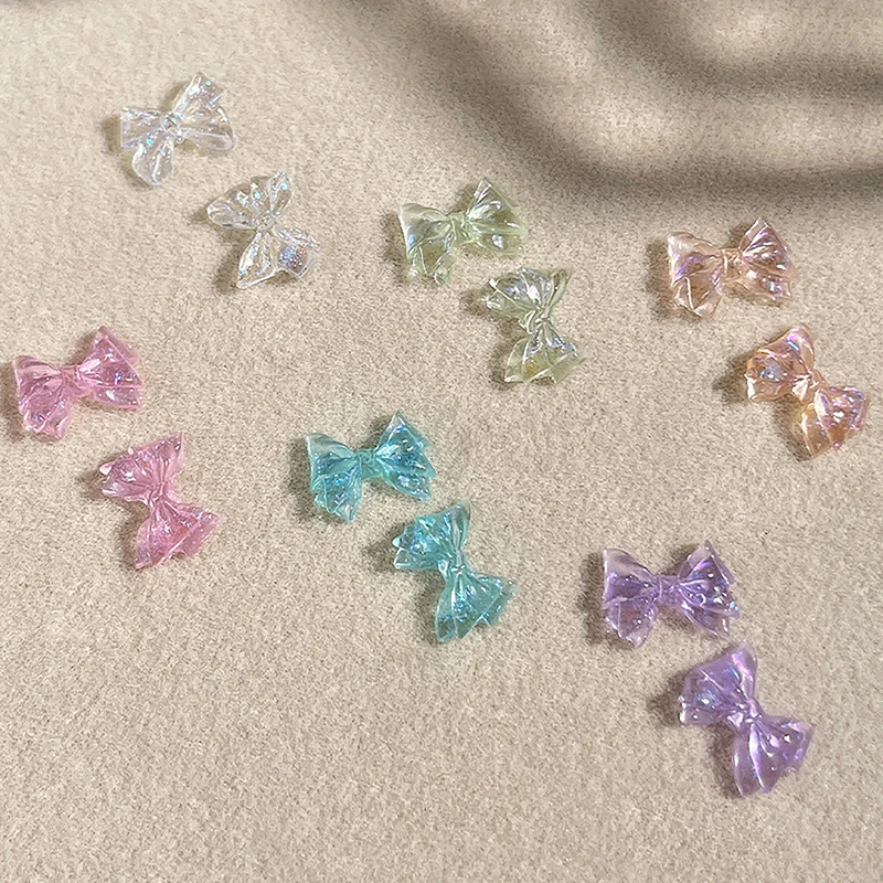 10pcs 3D Ice Jelly Bow Nail Art Charms Resin Jewelry Women Nail Charms Bowknot Nail Rhinestones Manicure Decoration Salon DIY