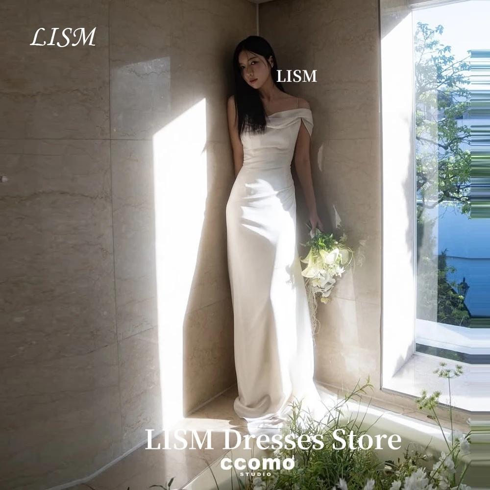 LISM One Shoulder Simple Mermaid Korea Wedding Dresses  Photo Shoot Silk Satin Long Elegant Bridal Gowns 웨딩드레스 Customized