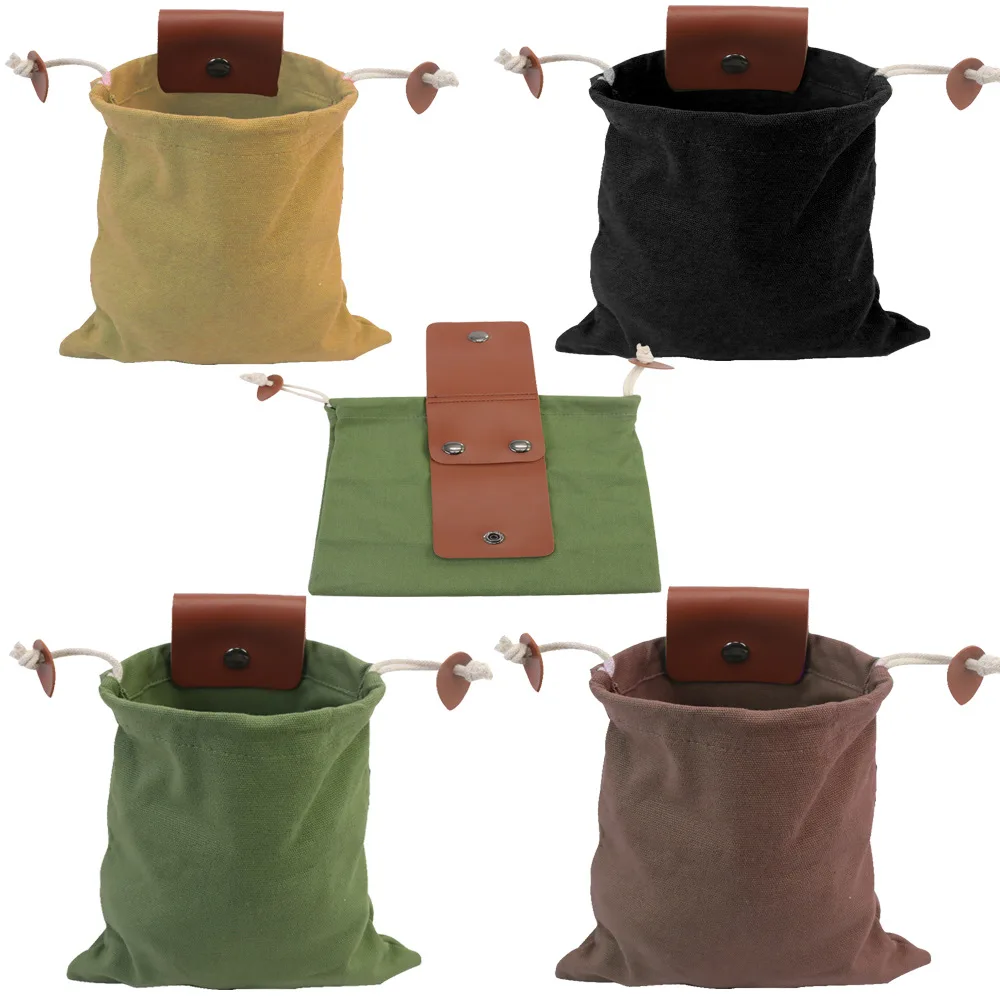 

PU Leather Canvas Bushcraft Bag Canvas Foraging Pouch for Hiking, Buckle Duty Tool Pouch with Drawstring for Outdoors Camping