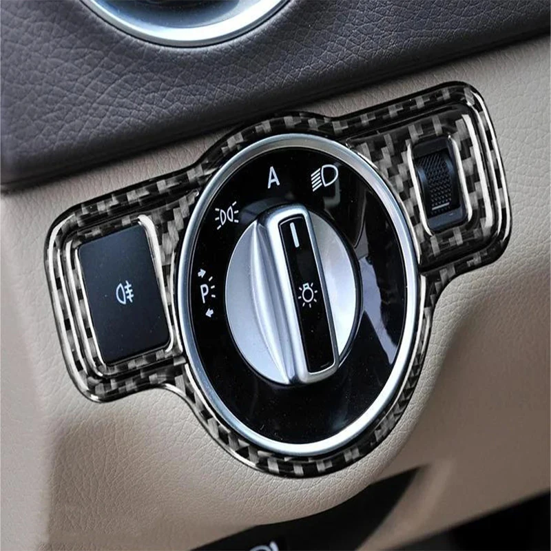 For Mercedes Benz A GLA CLA Class W176 X156 C117 Carbon Fiber Car Headlight Switch Buttons Decorative Cover Trim accessories