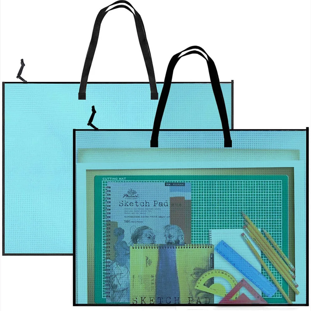 حقائب محفظة فنية مقاس 19 × 25 بوصة، حقيبة تخزين عمل فني مع مقبض ومنظمات مجلدات شبكية من الفينيل بسحاب للوحات الإعلانات، Scr