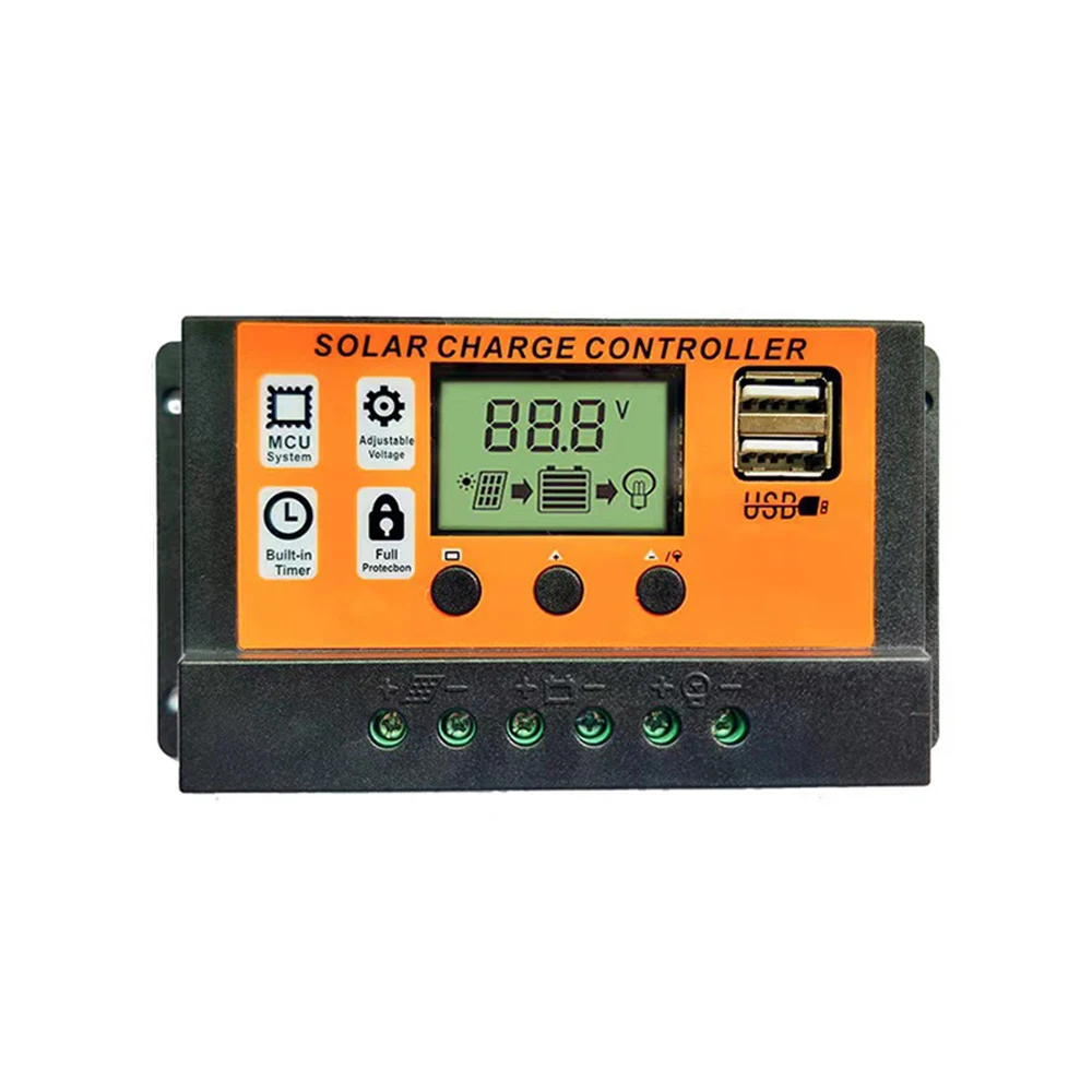 Solar Charge Controller 10A-100A Solar Panel Controller 12V/24V LCD Display Dual USB for Solar Panel Photovoltaic Home System