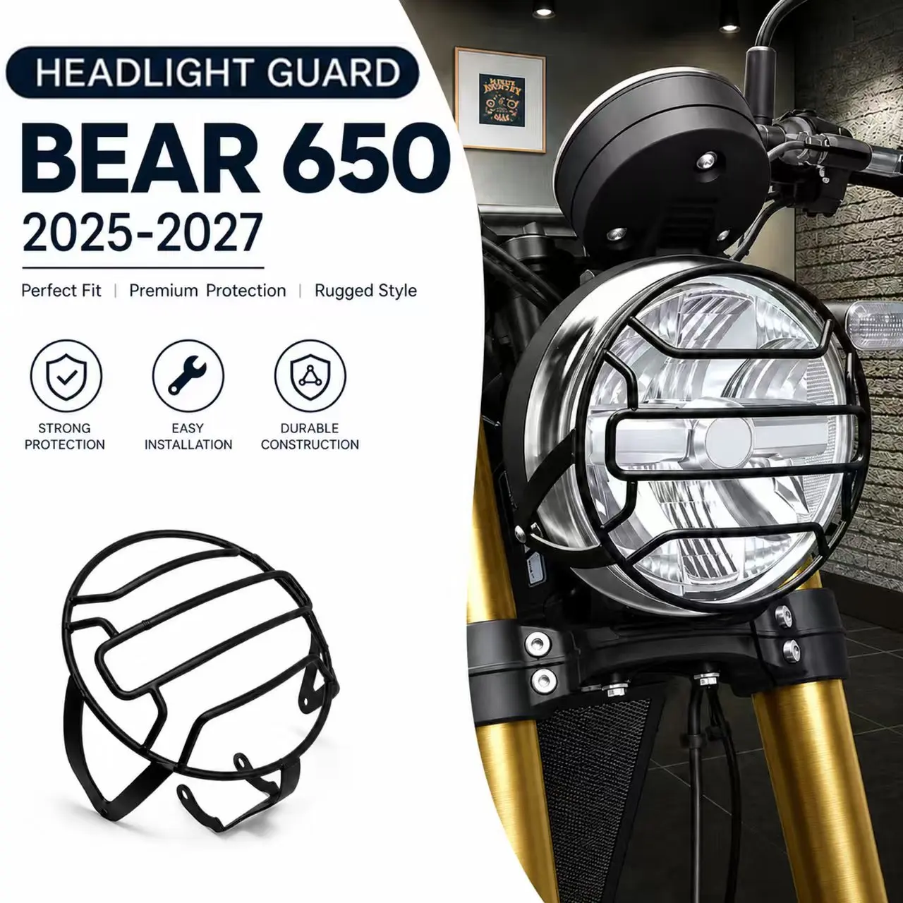 Motorcycle Headlight Front Cowl Cover Mask Light Protector Cover For Bear 650 2026 2027 BEAR650 2025 Headlamp Mesh Grille Cover